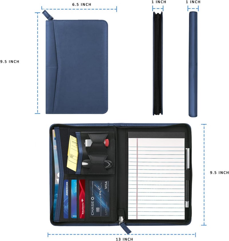 Gorbado Small Portfolio Organizer, A5 Zippered Business Portfolio, Junior Padfolio Folder Binder for Women & Men, 5 x 8 Writing Pad Included, Navy Blue - Image 4